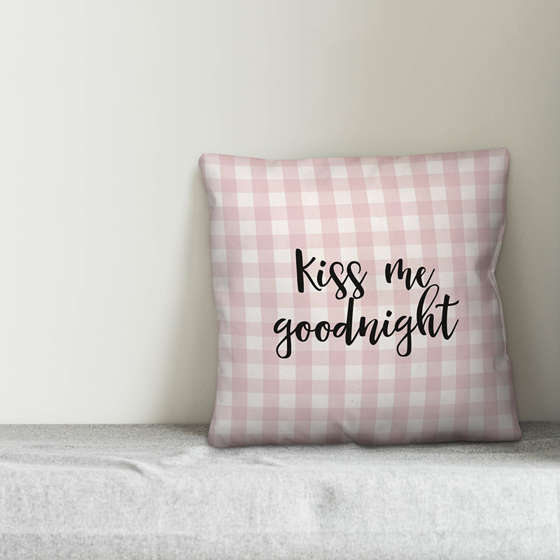  Coussin Kiss Me Goodnight, Coussin décoratif, Rose / Noir