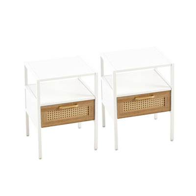 Table de bout 15,95 po avec tiroir, table de chevet blanche moderne pour la chambre à coucher et le salon, 2 pièces, pieds en métal, 2 tables de bout et assemblage faciles à nettoyer