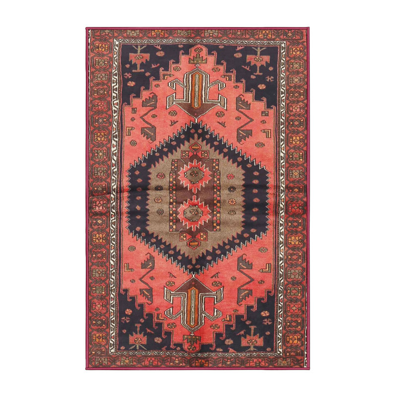 Tapis traditionnel rouge / noir, Rectangle 2 pi x 5 pi