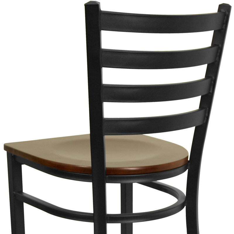 Loughran Ladder Back Metal Restaurant Barstools, Mahogany, 2, Black