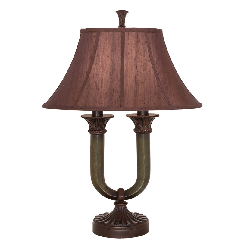 Cypress Bronze Twin Column 2-Light Table Lamp with Mahogany Shade