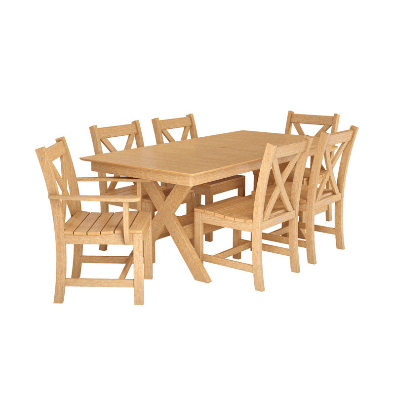 Natural Teak 6-Person HDPE Outdoor Dining Set
