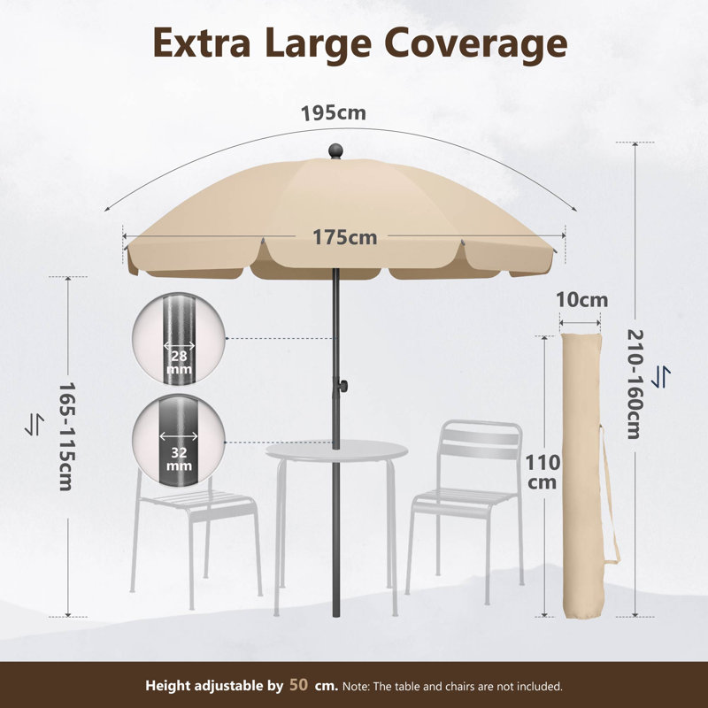 Balcony Parasol, 210cm H x 175cm W x 175cm D, Beige
