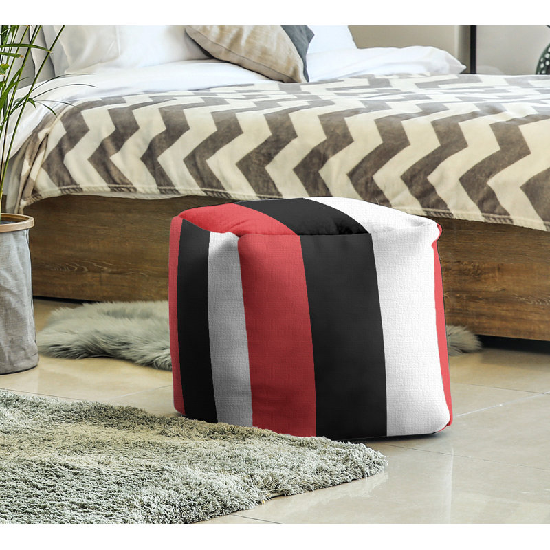Repose-pieds cube rayures maryland, Rouge / Noir / Blanc