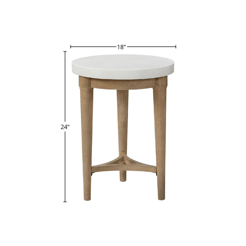 Dana Heights Spot Table with Cement Top – Sand & White Finish, Mindi Veneer Base