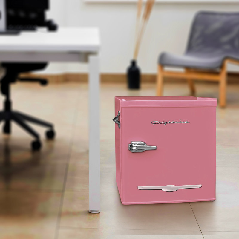 Frigidaire 1.6 Cu. Ft. Retro Compact Fridge with Chiller, Countertop Fridge with Built-In Bottle Opener, Pink