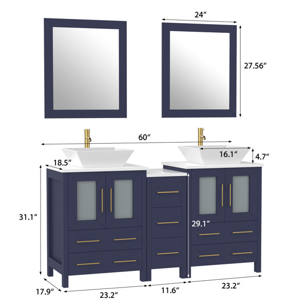 Brayden Studio® Mehara 60'' Double Bathroom Vanity with Engineered ...