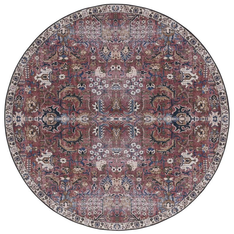 Adon Oriental Red/Beige/Black Area Rug, Round 6'