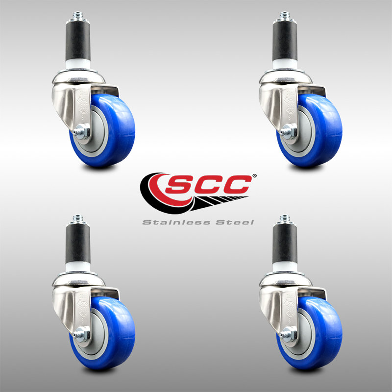 Ensemble de roulettes extensibles en polyuréthane pivotant, H 3,5 po x l 3,5 po, Bleu
