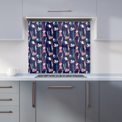 Hand Drawn Wild Flowers Premium Glass Kitchen Splashback W600mm x H750mm