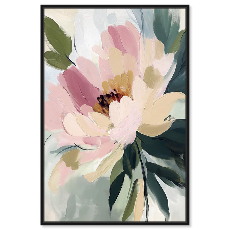«Dusty Rose Harmony», art floral luxueux par Art Remedy, Cadre noir, H 55 po x l 37 po