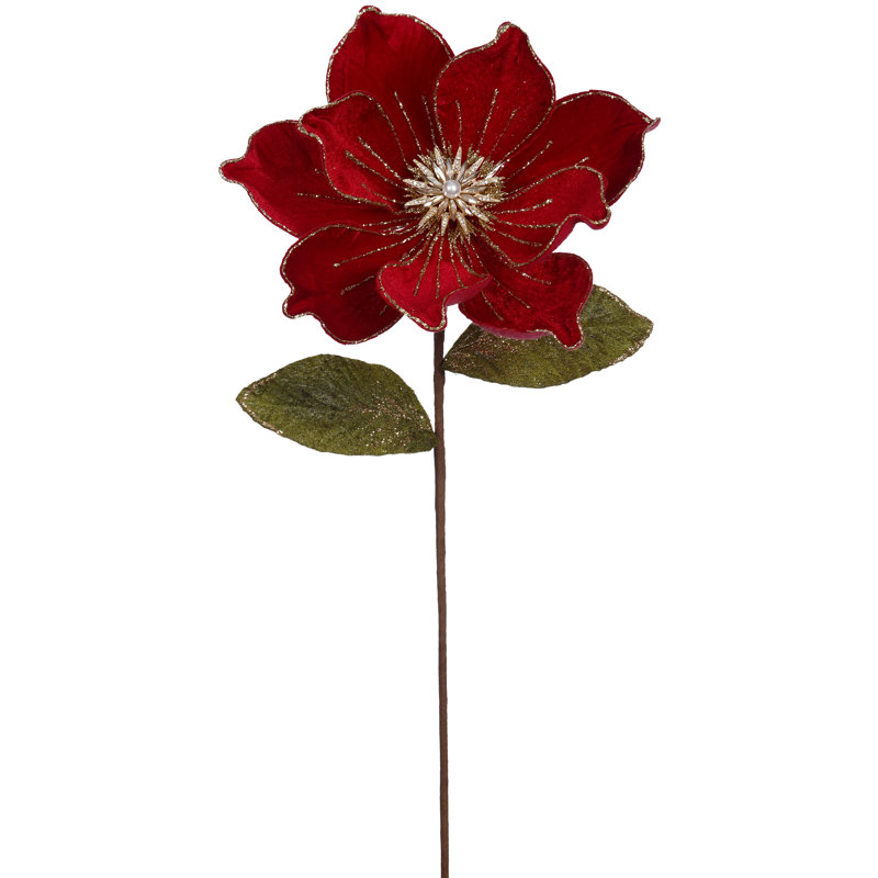 Jeweled Magnolia Stem-Red. Small Set Of 12 - 22 Inches, Red/Green
