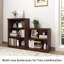 Bibliothèque de base à 2 niveaux avec 2 étagères de rangement, étagères de rangement en bois rustique, armoire de présentation robuste pour salon, bibliothèque, bureau, cerisier