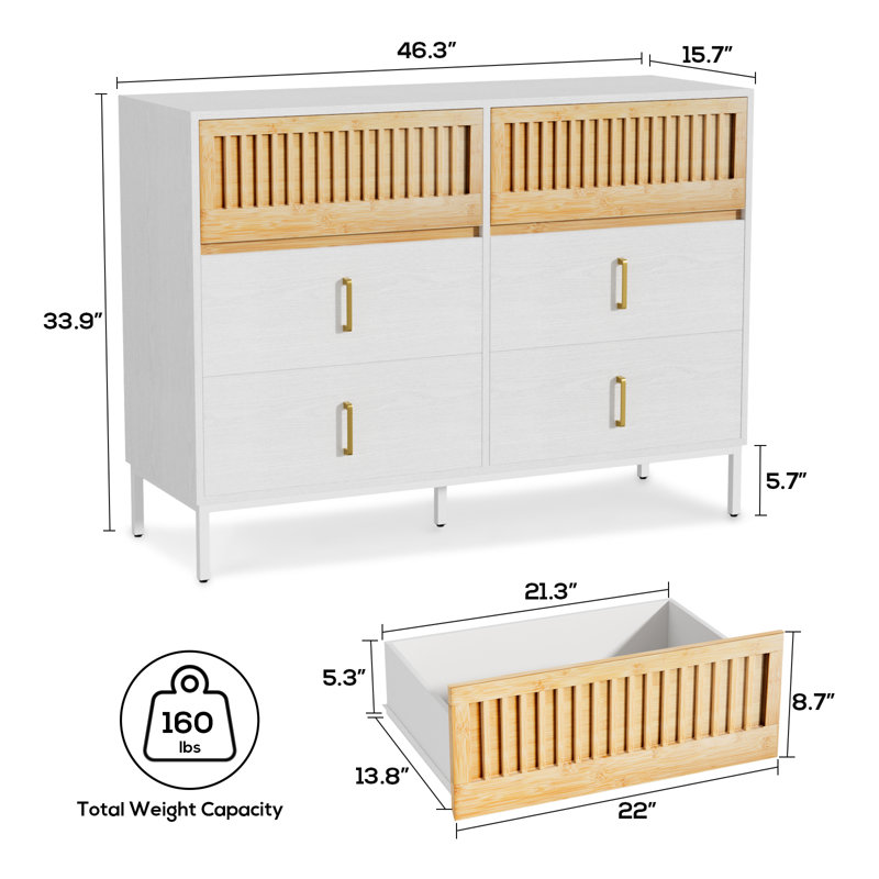 Commode double 6 tiroirs Cejas, Blanc