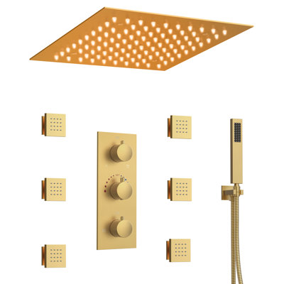 12" Thermostatic LED Rainfall Shower System