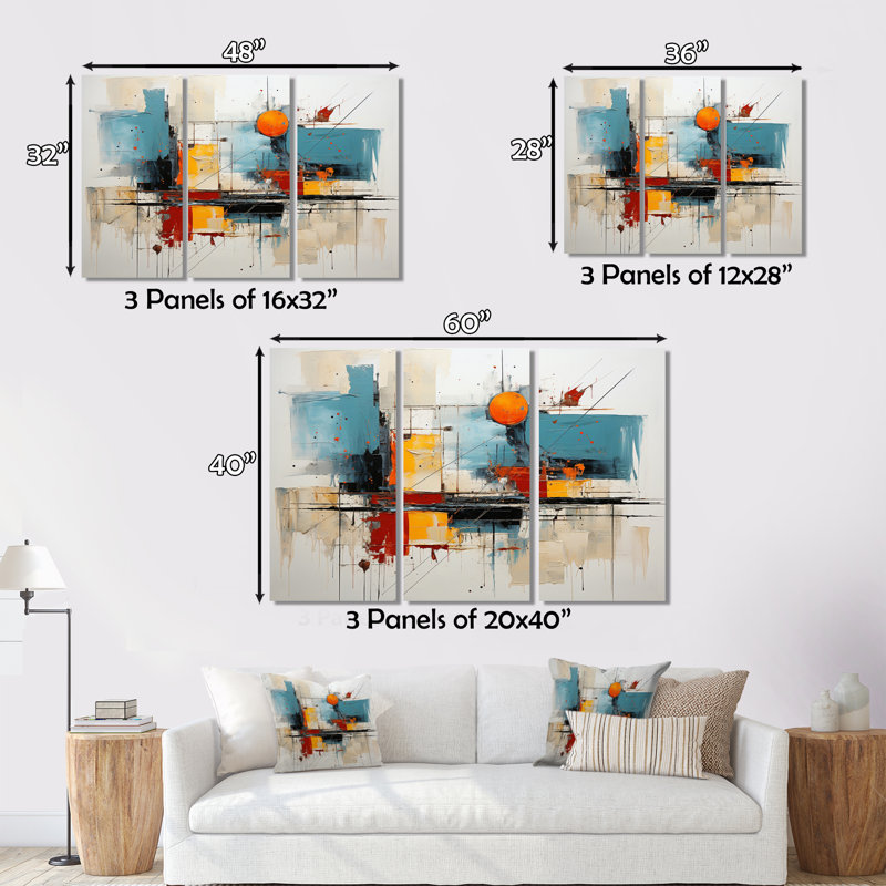 «Teal Orange Bold Flow Collage», impression sur toile tendue 3 pièces, H 40 po x l 60 po x P 1 po