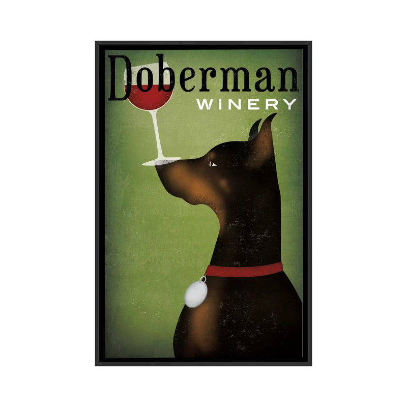 Doberman winery, impression sur toile tendue, L 18 po x H 26 po x P 1,5 po, Toile encadrée noire, Pas de tapis
