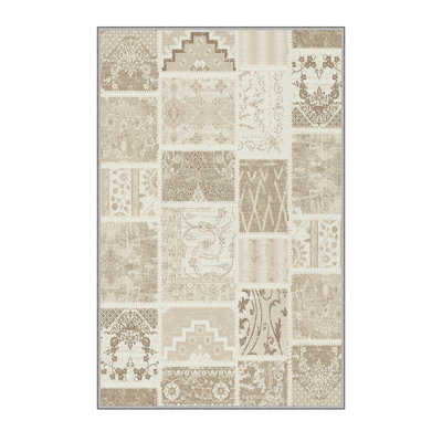 Tapis beige en polyester tissé à la machine Bingaman