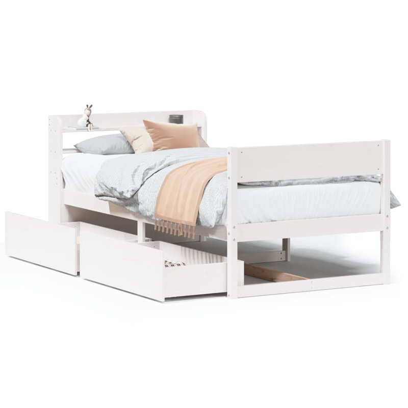Abraheem Solid Wood Storage Bed, 90 x 200 cm, White