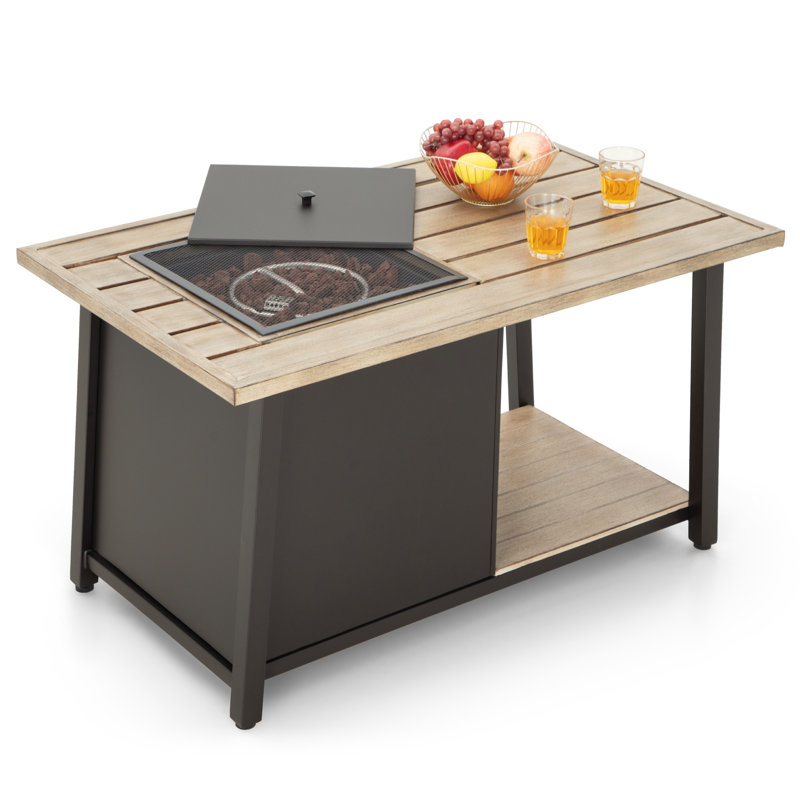 Table de foyer d'extérieur rectangulaire au gaz avec espace de rangement
