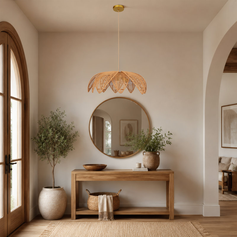 Luminaire suspendu bohème à 3 lumières en rotin tissé à la main