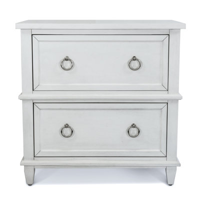 Point Breeze - 2 Drawer Nightstand with Power Strip, USB-A and USB-C Port - Fresh White with Soft Grey Glaze Finish