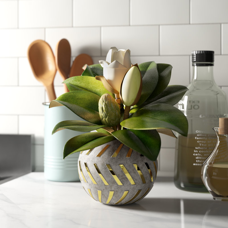 12'' Faux Flowering Plant in Ceramic Planter
