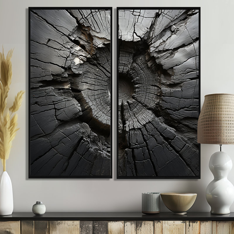 «Spiritual Grey Geode Stone Minimalisme II» - art mural noir, H 40 po x l 40 po, Noir, Impression encadrée flottante