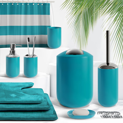 Complete 23 Piece Bathroom Accessory Set with Bath Rugs, Shower Curtain Set, Liner, and Hooks
