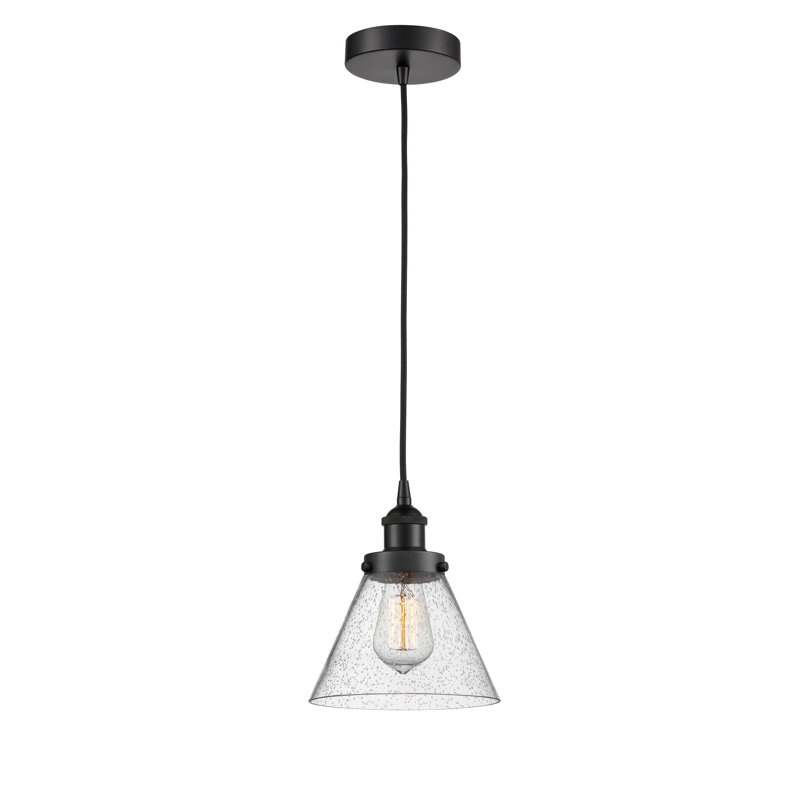 Luminaire suspendu conique à 1 lumière Annis, Granuleux / Petit cône, DEL, Noir mat
