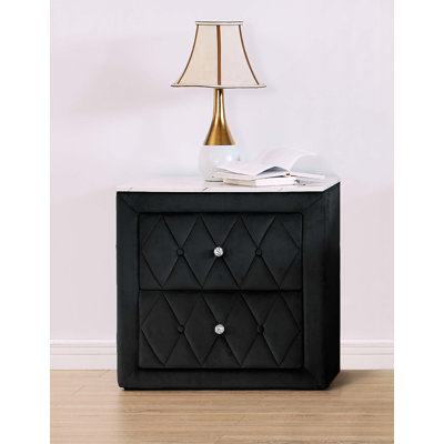 1pièce table de chevet en faux marbre à 2 tiroirs capitonnée avec boutons capitonnés
