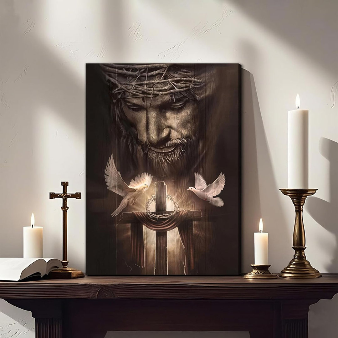Jesus Christ Canvas Wall Art The Cross and Peace Dove Christian Painting Prints
