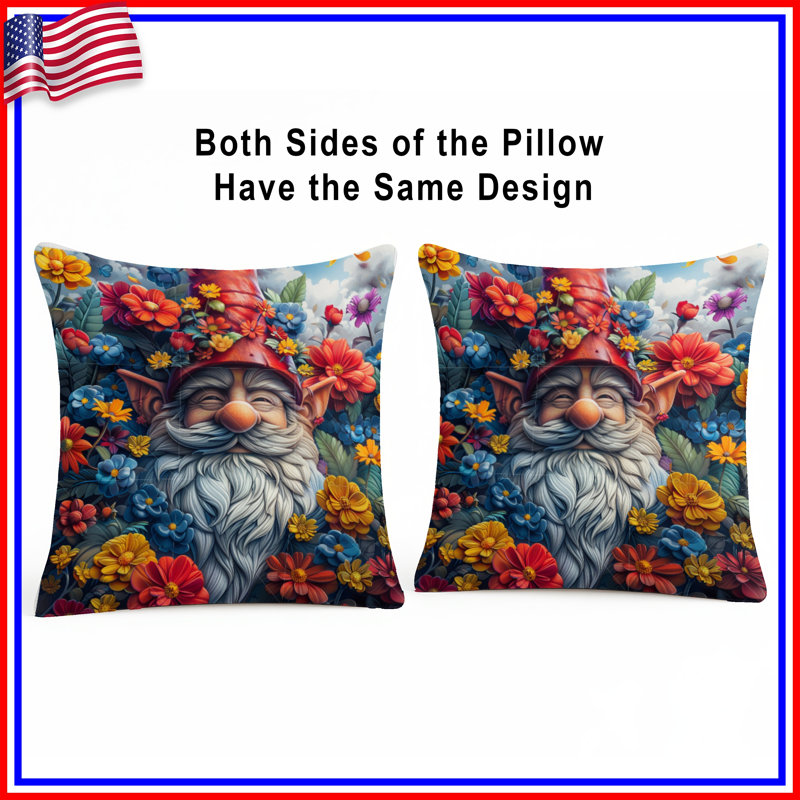 Coussin décoratif Gnome, coussins double face fantaisie, 14 X 14 pouces
