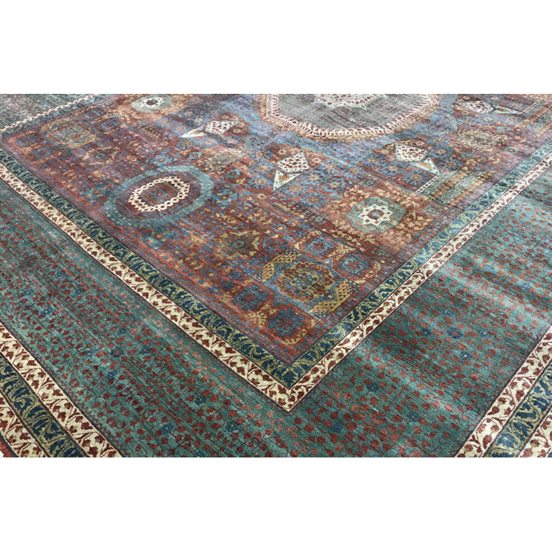 Wool Oriental Area Rug in Rust/Green/Blue, Rectangle 11'8" x 14'8"