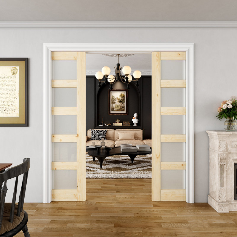 Portes coulissantes intérieures en verre givré à 5 compartiments pour garde-manger, 56 po x 80 po