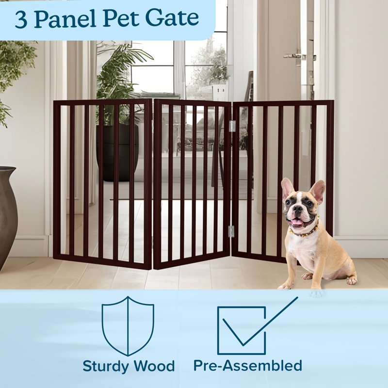 Barrière pour animaux PETMAKER - Clôture pliable en bois à 3 panneaux pour chiens et chats, 137 x 61 cm, clôture de sécurité autoportante en accordéon pour portes, escaliers et corridors, aucun outil nécessaire