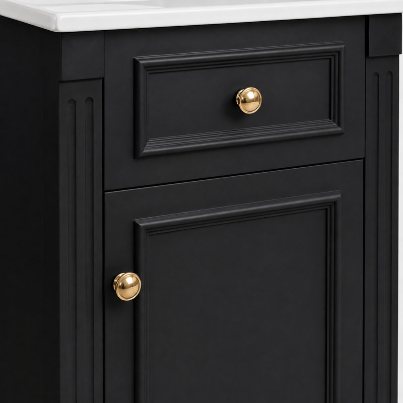 Meuble-lavabo de style français de 45,9 cm (18,05 po) avec lavabo en céramique, porte à fermeture amortie, tablette réglable, noir, autoportant