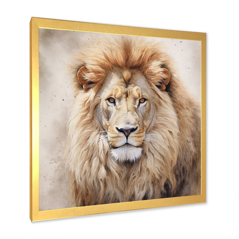 Fierce Lion II - Lion, art mural, H 30 po x l 30 po x P 1 po, Cadre doré simple