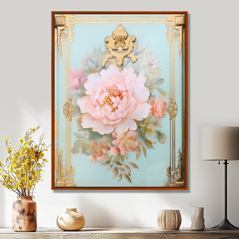 Baer - pivoine, art mural, Cadre flottant brun, bois massif, H 40 po x l 30 po