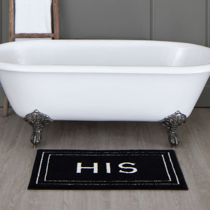 Ghofran His Bordered Polyester Machine Washable Bath Rug, 24" W x 40" L, Ebony