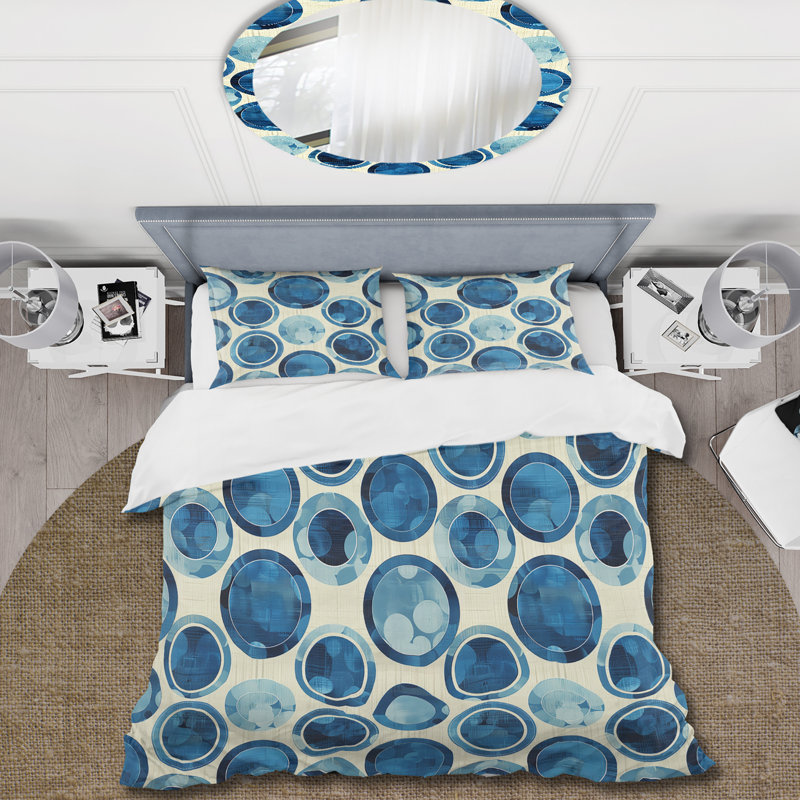Ensemble de housse de couette bleu beige Midcentury Circles II - Midcentury