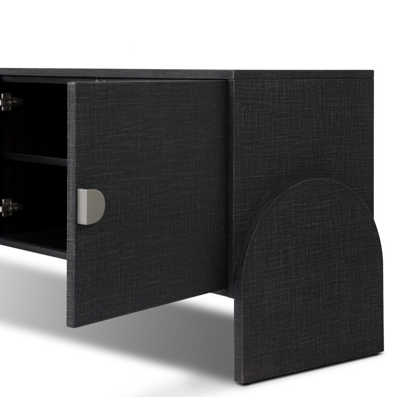 Cressida Media Console-Ivory Painted Linen, Black Linen