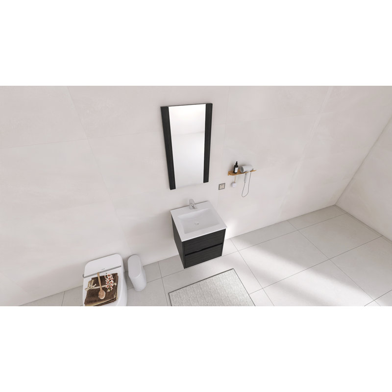 Ensemble de meuble-lavabo mural 20 po avec plateau en céramique et miroir | Deux tiroirs à fermeture en douceur et finition imperméable à 5 couches