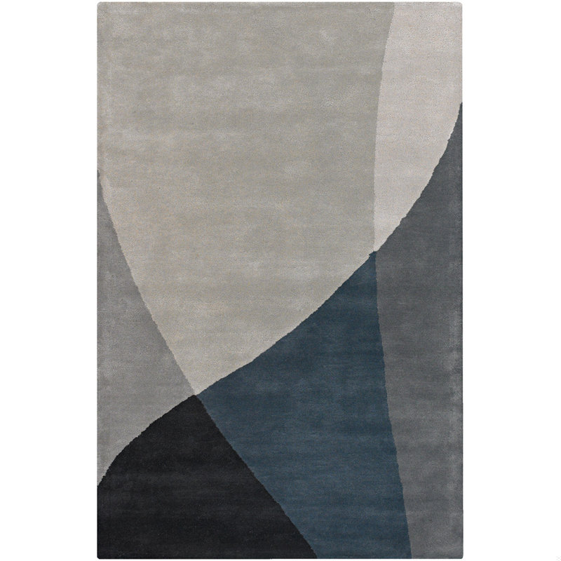 Stickel Wool Abstract High Low Hand Tufted Teal Beige, Black. Gray, Blue Navy & Green Indoor Area Rug, Rectangle 7'9" x 10'6"