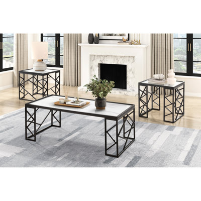 Tables de salon 3 pièces avec dessus en verre trempé et cadres de café modernes à base en métal