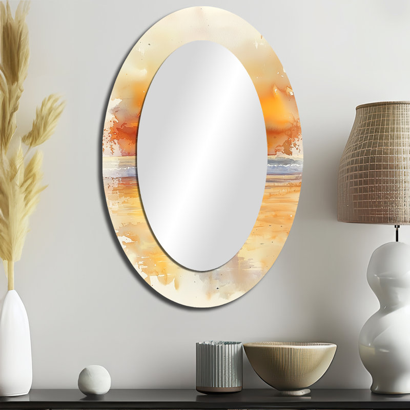 Pelican At Dusk - Miroir mural ovale blanc, 36 po x 24 po