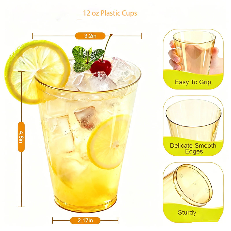 12 tasses en plastique jetables 12 oz, Doré