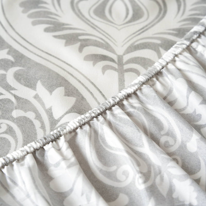 Moon Sky Speckled Heather Grey White Ogee Damask Modern Victorian Shabby Elegance Sheet Set