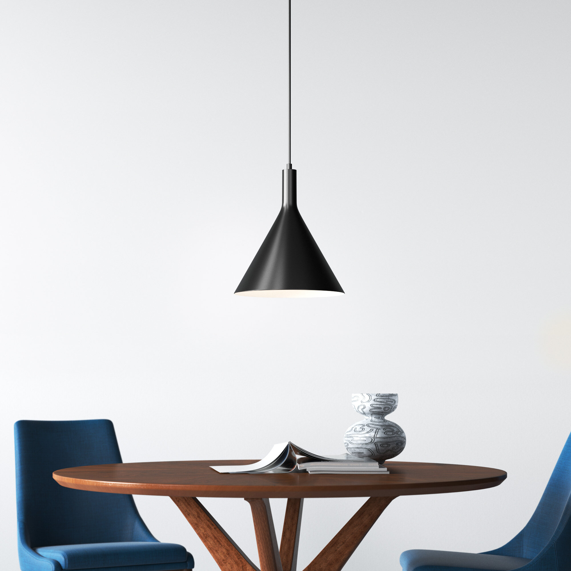 Laroche Single Light Metal Steel Dimmable Pendant, 14.5" H x 12" W x 12" D, Matte Black