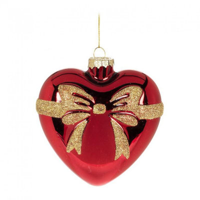 Heart Ornament With Gold Bow